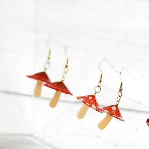 Acrylic Mushroom Dangle Drop Earrings - Picture 7 of 9